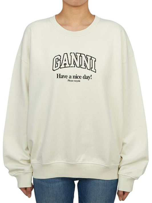 Logo Print Cotton Sweatshirt Beige - GANNI - BALAAN 2