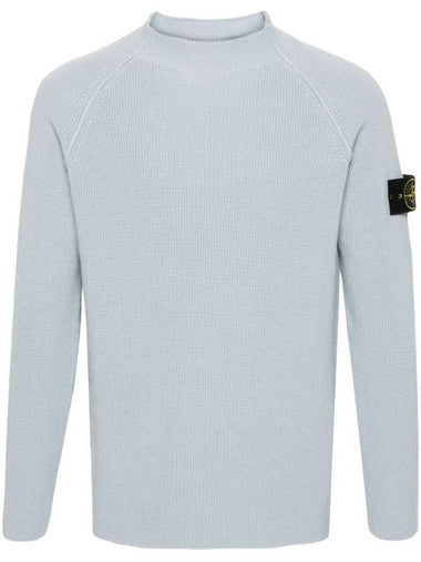 Compass Round Neck Knit Top Blue - STONE ISLAND - BALAAN 1