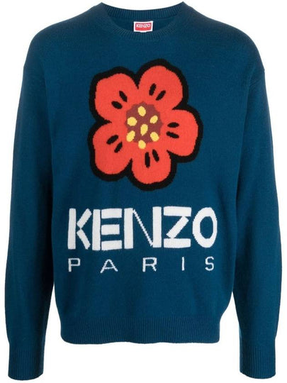 Boke Flower Merino Wool Knit Top Blue - KENZO - BALAAN 2