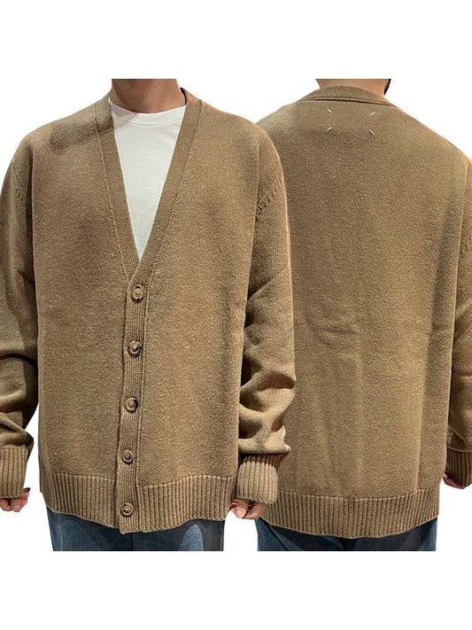 Back Stitch Logo Wool V-Neck Cardigan Camel - MAISON MARGIELA - BALAAN 2