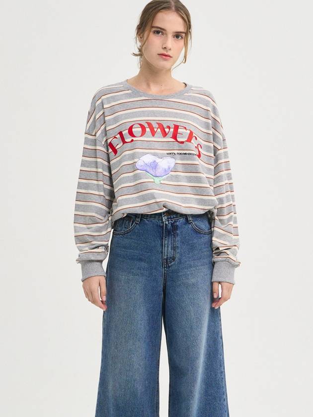 Flowers Stripe T Shirt Gray - SORRY TOO MUCH LOVE - BALAAN 5