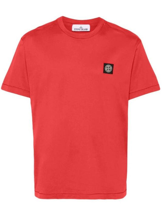 Logo Patch Short Sleeves T-Shirt Red - STONE ISLAND - BALAAN 1
