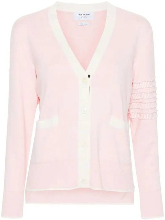 Milano Stitch V Neck Cardigan Pink - THOM BROWNE - BALAAN 2