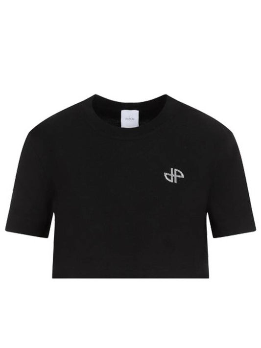 Logo Crop Cotton Short Sleeve T-Shirt Black - PATOU - BALAAN 2