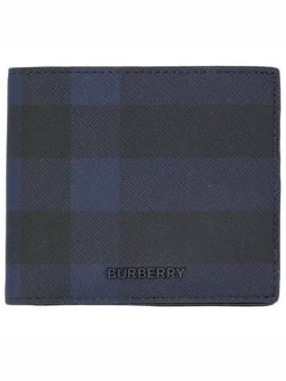 Check Half Leather Half Wallet Navy - BURBERRY - BALAAN 2