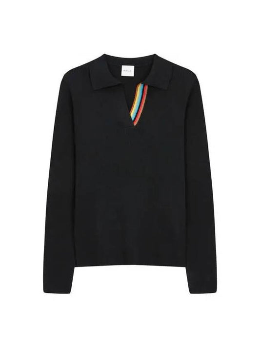 Women s Ribbed Open Neck Knit Black - PAUL SMITH - BALAAN 1