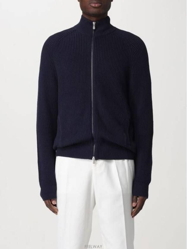 Ribbed Cotton Full-Zip Cardigan Navy - BRUNELLO CUCINELLI - BALAAN 2