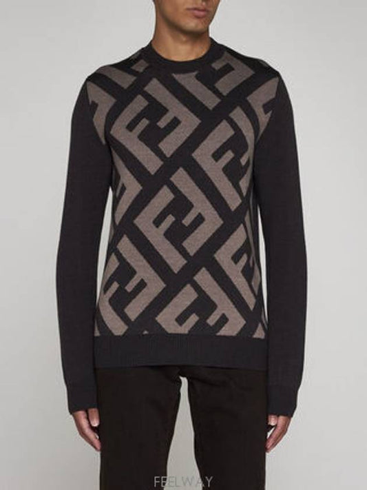 Monogram Jacquard Wool Crewneck Knit Top Brown - FENDI - BALAAN 2