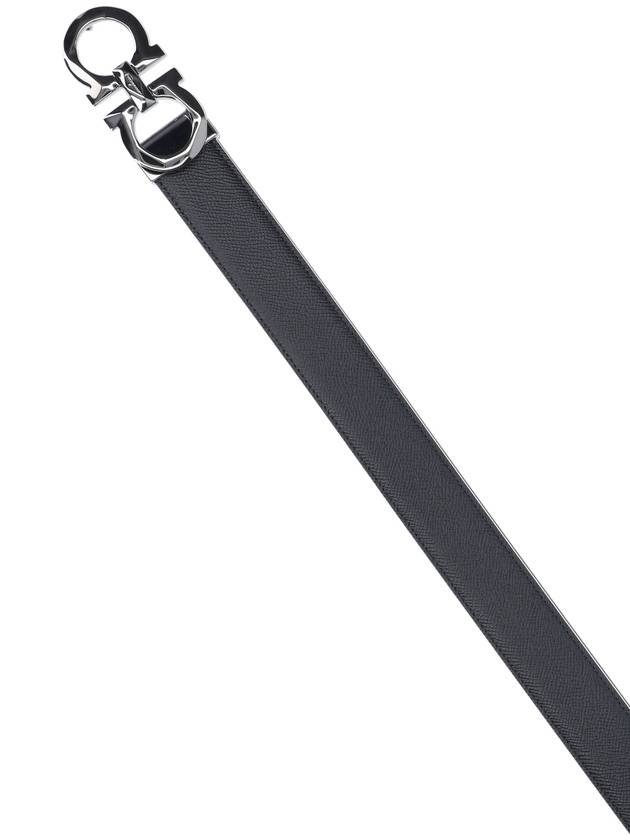 Silver Gancini Reversible Leather Belt Black - SALVATORE FERRAGAMO - BALAAN 4