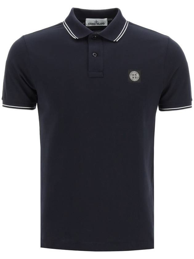 Men's Two Line Wappen Patch Cotton Short Sleeve Polo Shirt Navy - STONE ISLAND - BALAAN 1