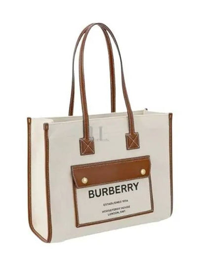 Freya Small Canvas Leather Tote Bag Natural Tan - BURBERRY - BALAAN 2