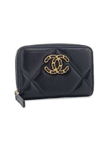 19 Zip Around Lambskin Card Wallet Black - CHANEL - BALAAN 1