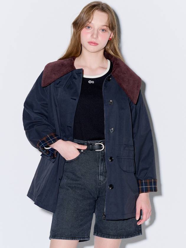 Corduroy collar half trench mac coatNavy - OPENING SUNSHINE - BALAAN 1