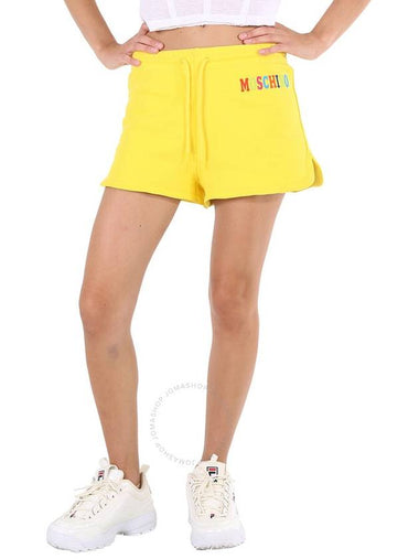 Moschino Ladies Yellow Logo-print Track Shorts, Brand Size 36 (US Size 2) - MOSCHINO - BALAAN 1