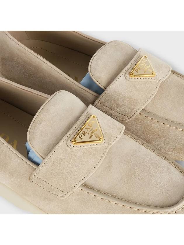 Triangle Logo Suede Leather Loafers Beige - PRADA - BALAAN 6