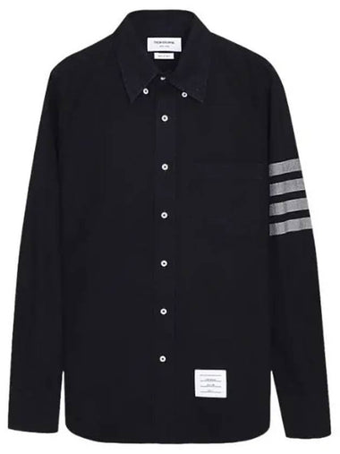 Solid flannel shirting bar name tag straight fit shirt - THOM BROWNE - BALAAN 1