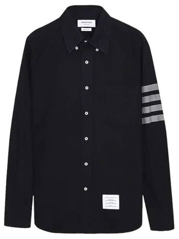 Solid Flannel Shirting Bar Name Tag Straight Fit Shirt Men s Long Sleeves - THOM BROWNE - BALAAN 1