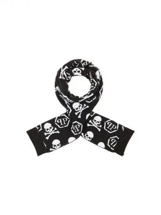 Men's Skull and Bones Wool Scarf Black 271000 - PHILIPP PLEIN - BALAAN 1