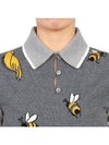 Fun-Mix Cotton Merino Birds and Bees 4-Bar Polo Shirt Tonal Grey - THOM BROWNE - BALAAN 7