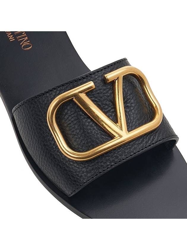 V Logo Signature Leather Slippers Black - VALENTINO - BALAAN 9