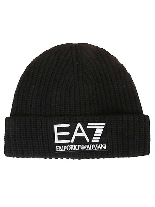 Logo Wool Blend Beanie Black - EMPORIO ARMANI - BALAAN 1