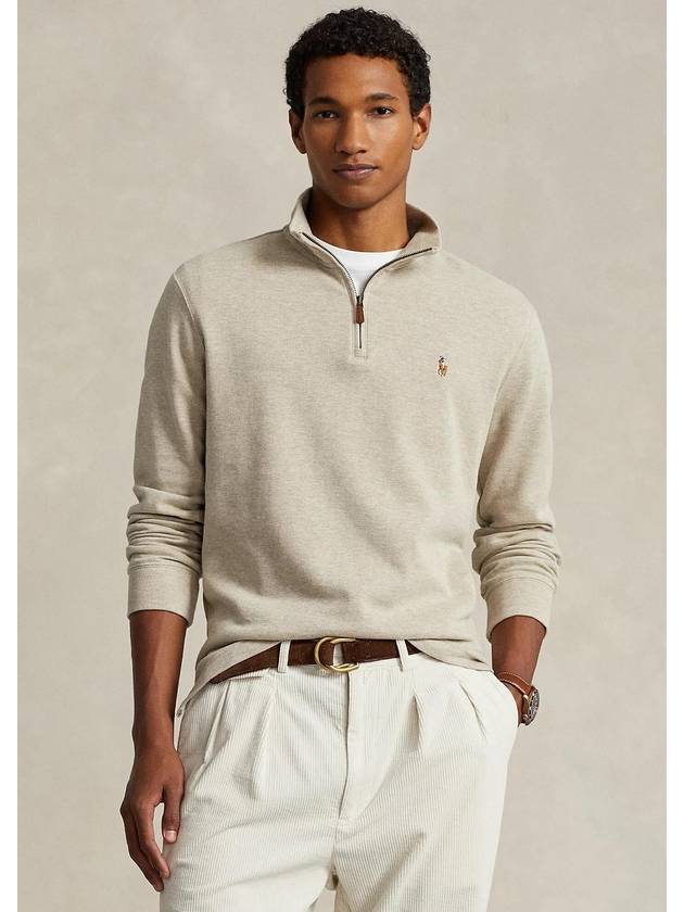 Embroidered Pony Logo Half Zip-Up Knit Top Beige - POLO RALPH LAUREN - BALAAN 2