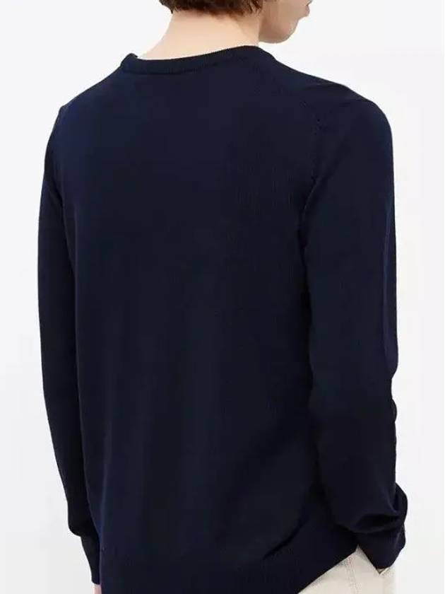 Tricolor Fox Patch Classic Round Neck Knit Top Navy - MAISON KITSUNE - BALAAN 5