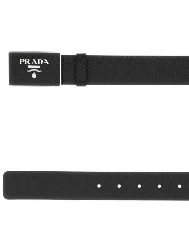 Metal Buckle Saffiano Leather Belt Black - PRADA - BALAAN 3