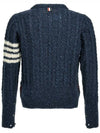 Donegal Twist Cable 4-Bar Classic Crewneck Knit Top Blue - THOM BROWNE - BALAAN 4