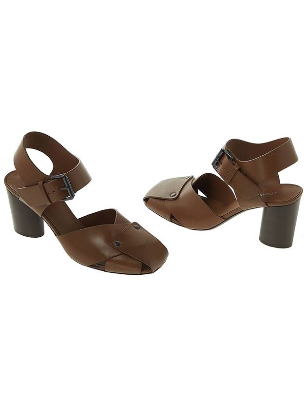 Strap Leather Sandals Heel Hazelnut Brown - LEMAIRE - BALAAN.