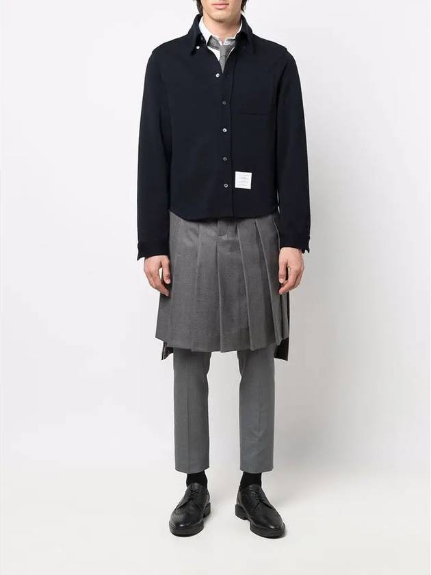 Men's Button Down Wool Milano Long Sleeve Shirt Navy - THOM BROWNE - BALAAN 4