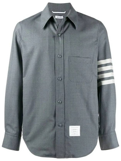 4 Bar Stripe Plain Weaving Wool Long Sleeve Shirt Grey - THOM BROWNE - BALAAN 2