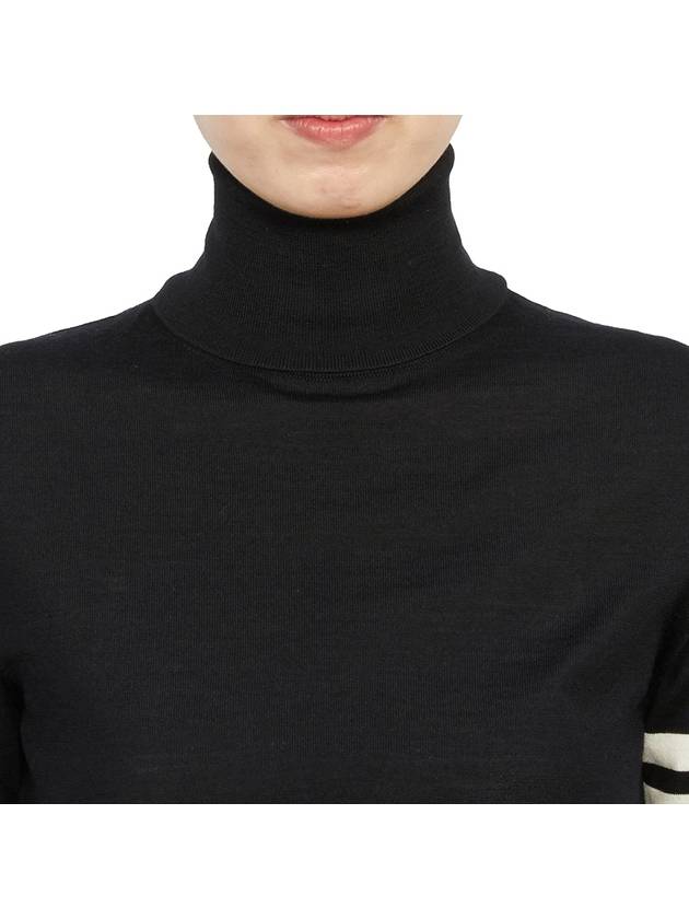 4 Bar Relaxed Fit Fine Merino Wool Turtleneck Black - THOM BROWNE - BALAAN 6