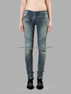 Women's Knock Washing Hidden Fur Moto Biker Jeans 5757241N C023 BLEU - BALMAIN - BALAAN 9