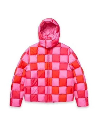 Unisex Gradient Checker Hooded Puffer Coat Pink - ERL - BALAAN 1