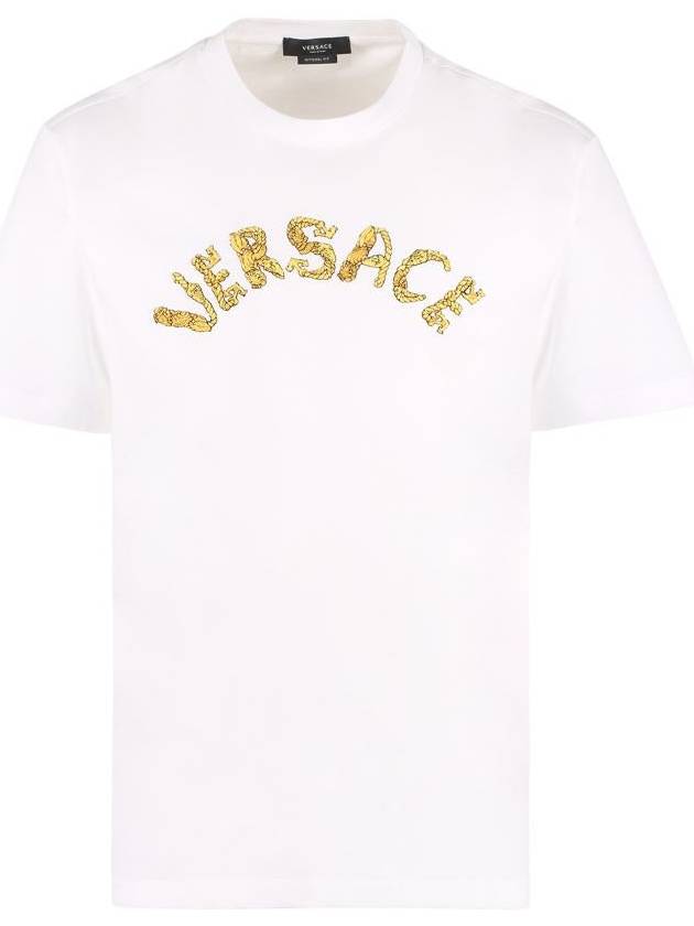 Seashell Baroque Embroidered Logo Crewneck Short Sleeve T-Shirt Black - VERSACE - BALAAN 2