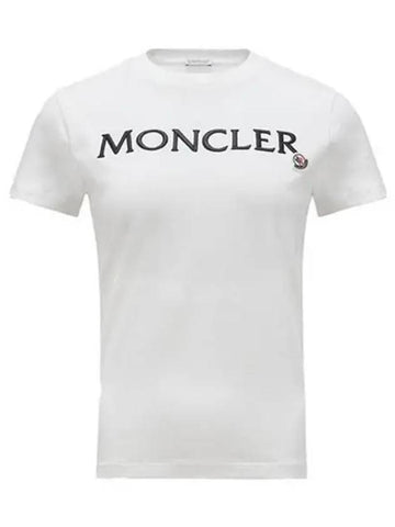 8C00011 89AIJ 033 Logo Patch Round Short Sleeve T Shirt White Women TJ 270182 - MONCLER - BALAAN 1