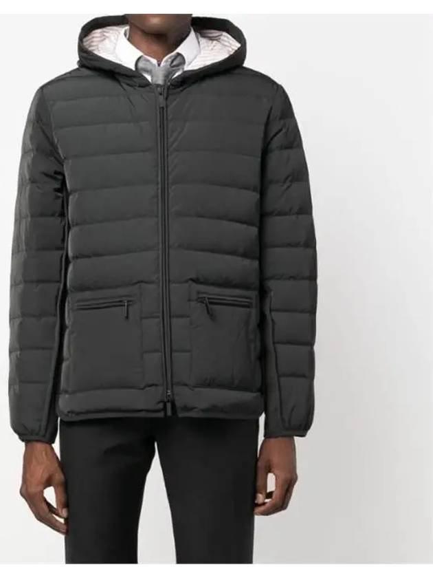 Poly Twill Rib 4-Bar Down Hoodie Jacket Charcoal - THOM BROWNE - BALAAN 2