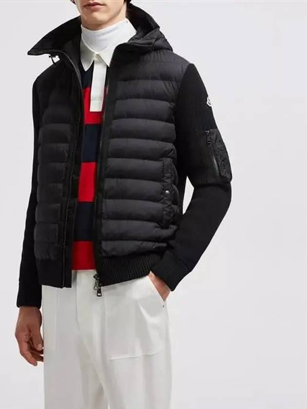 Logo Patch Padded Wool Cardigan Black - MONCLER - BALAAN 7