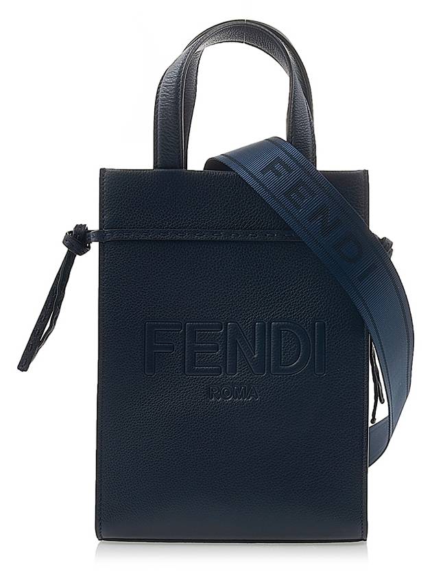 Mini Logo Leather Tote Bag Navy - FENDI - BALAAN 2