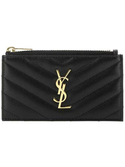 Monogram Fragment Zipper Card Wallet Black - SAINT LAURENT - BALAAN 1