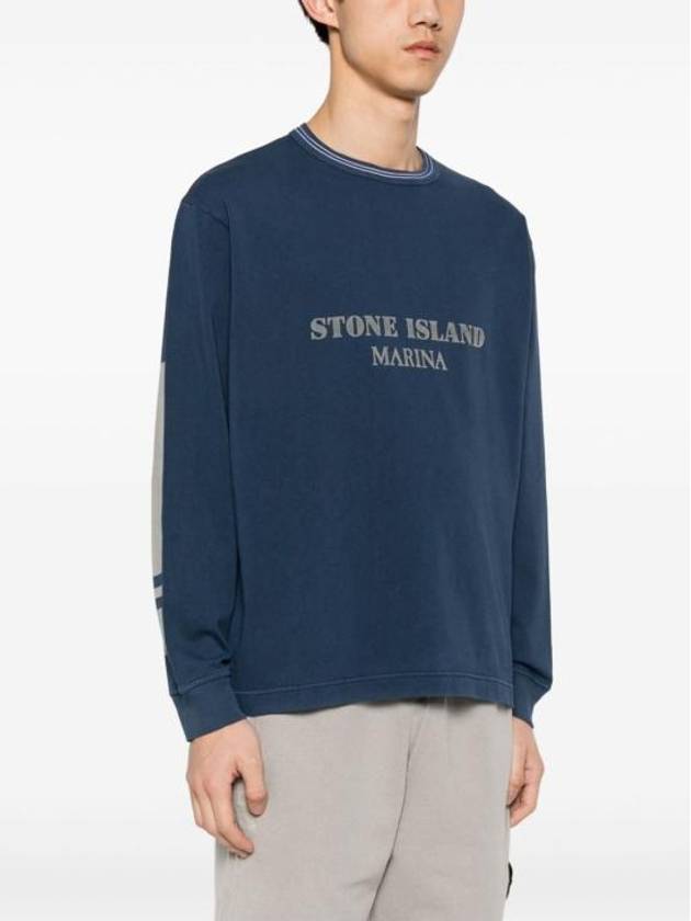 Logo Print Cotton Sweatshirt Blue - STONE ISLAND - BALAAN 4