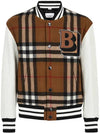 Men's Letter Graphic Check Technical Wool Bomber Jacket Brown - BURBERRY - BALAAN 3