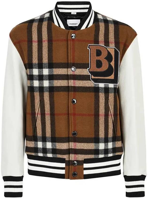 Men's Letter Graphic Check Technical Wool Bomber Jacket Brown - BURBERRY - BALAAN 2