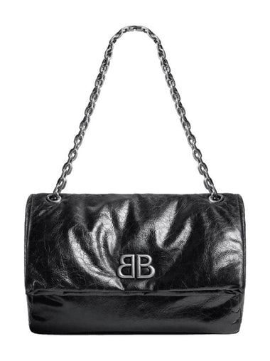 Monaco Medium Chain Leather Shoulder Bag Black - BALENCIAGA - BALAAN 1