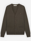 Bold Fox Head Patch V Neck Wool Cardigan Khaki - MAISON KITSUNE - BALAAN 2