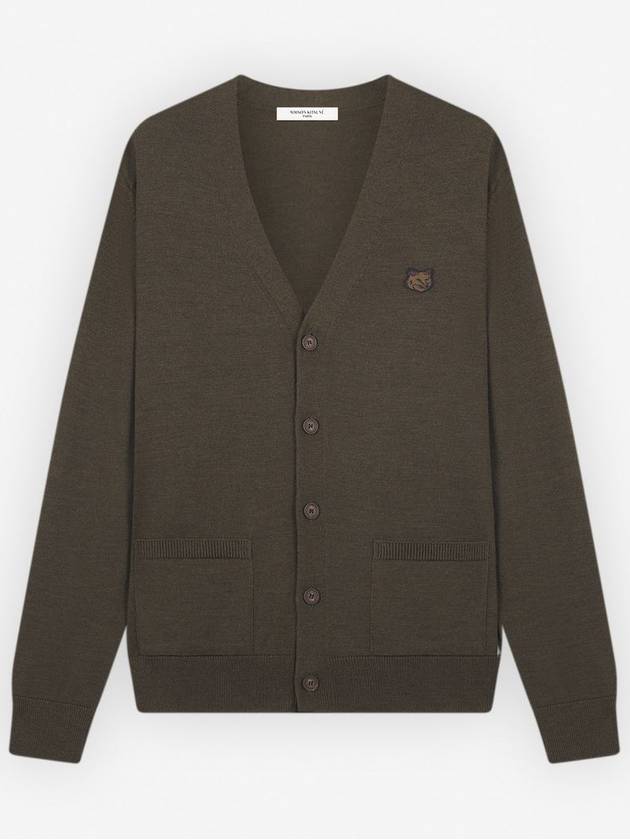 Bold Fox Head Patch V Neck Wool Cardigan Khaki - MAISON KITSUNE - BALAAN 2