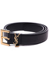 Men's Monogram Grain Leather Belt Gold - SAINT LAURENT - BALAAN 4