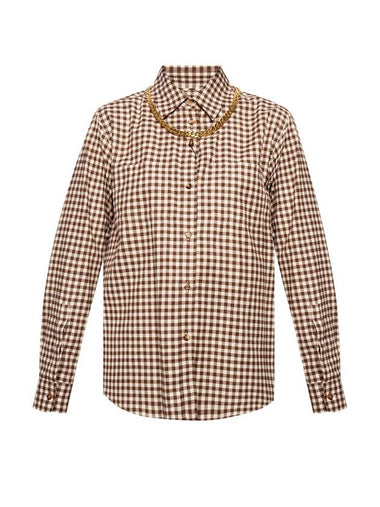 Gingham Check Cotton Chain Detail Long Sleeve Shirt Brown - BURBERRY - BALAAN 1