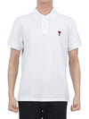 Men's Heart Logo Polo Shirt White - AMI - BALAAN 3